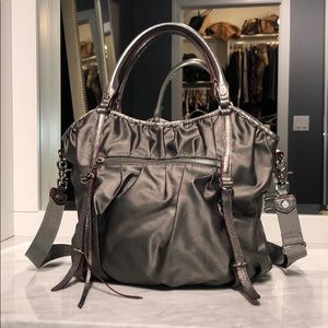 MZ Wallace silver nylon tote.